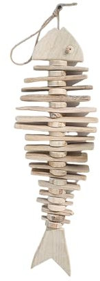 Whbbbj Antike Wandornamente aus Holz mit Fischen, mediterrane Fischdekoration aus massivem Holz, nautisch geschnitzter Wandbehang aus Holz mit Fischen, Wandkunst for Aufhängen mit Strandmotiv(B)