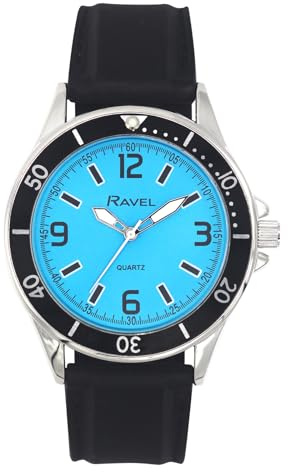 Ravel - Orologio Sportivo da Uomo con Cinturino in Silicone e Ghiera Nera su Cassa Color Argento - Analogico al Quarzo - RS002