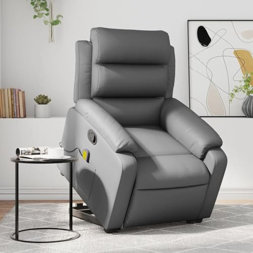 Homgoday Massagesessel mit Aufstehhilfe, Fernsehsessel Relaxsessel mit Liegefunktion, Aufstehsessel Seniorensessel Polstersessel Ruhesessel TV Sessel für Wohnzimmer Grau Kunstleder