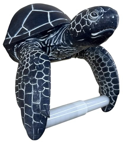 Porte-rouleau de papier toilette mural tortue de mer rustique nautique bleu marine foncé/blanc décor côtier – Finition patinée