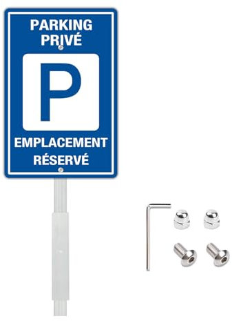 Felexdo Panneau Parking Privé Emplacement Réservé avec Piquet 30x20cm Aluminium Panneaux d'avertissement de Métallique Imperméable et Résistant aux UV Pour usage extérieur ou intérieur