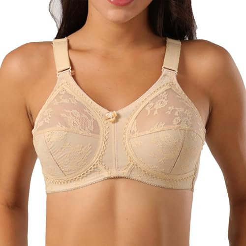 Biancheria Intima Trasparente di Pizzo Sexy in Spugna Classica Europea e Americana Sottile a Coppa Piena Reggiseno Senza Cuciture in Cotone Adesivi Grandi (Khaki, 105CD)