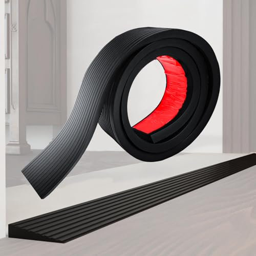 Soglia di Dislivello Pavimento 200 x 8 x (1-3) cm, Rampa di Soglia in Gomma Autoadesiva, Profilo di Transizione Pavimento Tagliabile, Profilo di Raccordo per Pavimenti (1,5 cm-Altezza, Nero)