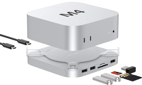 mac mini M4 Dock mit 8 in 1 Full Aluminum Hub für Mac Mini M4, M.2 NVMe SSD Gehäuse, 10Gbps USB-A*2 und SD/TF 4.0 Karteleser | Zubehör