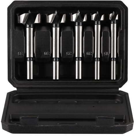 Vearter 5PCS 15-35mm Forstner Drill Bit Set, High Carbon Steel Multi-Tooth Woodworking Tools Forstner Bits with Round Shank, Hinge Drill Bit Set for Solid Wood, MDF, Plastic, Particleboard, Plywood