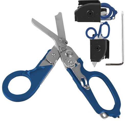 GOEDCH Forbici Emergenza Pieghevoli: Forbici Mediche Multifunzione Pieghevoli, 6 In 1 Forbici Raptor Pieghevoli, Cesoie di Emergenza, Multitool Pinze per Soccorso, Attività Quotidiane(blu)