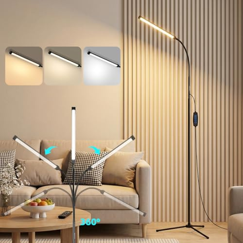 Lampadaire LED à intensité variable, réglable, noir avec col de cygne, trépied et 3 températures de couleur, lampe sur pied pour salon, chambre à coucher, bureau