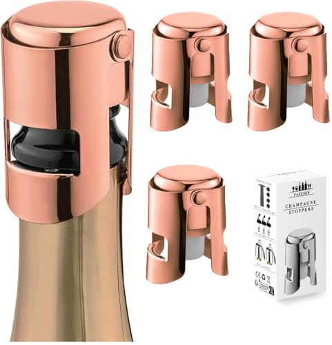 3 Stück Sektverschluss, Champagner Verschluss, Sektflaschenverschluss, Flaschenverschluss Auslaufsicher hält frisch, ideal für Champagner, Prosecco, Cava und Schaumweine (Edelstahl，Roségold)