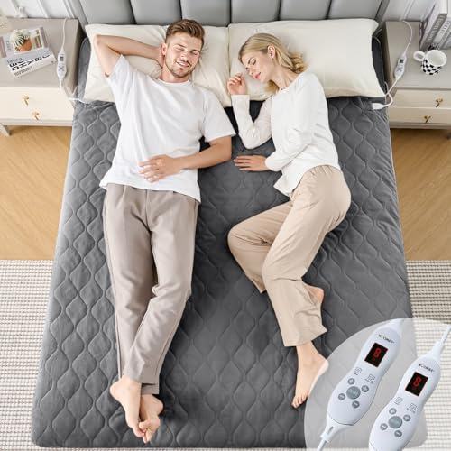 WOOMER Electric Blanket Double Size Dual Control 135 X 190cm, Electric Underblanket with 10 Heat Levels & 12 Hours Auto-Off Timer, Fast Heat Up, Overheat Protection, Machine Washable, Dark Grey