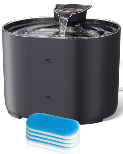 MOXTOYU 2,2L Trinkbrunnen für Katze mit 4 Filtern, Katzenbrunnen, 2 Wasserfluss Designs, Aktivkohle-Tiefenfiltration, Leise Wasserpumpe für Katzen, Leicht zu Reinigen