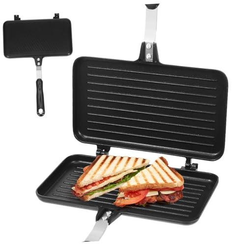 LAPYAPPE Plaque de Cuisson Poêle Antiadhésive pour Sandwich Double Face en Alliage D'aluminium Noir Facile à Nettoyer, pour Petits Cafés et Déjeuner Rapide