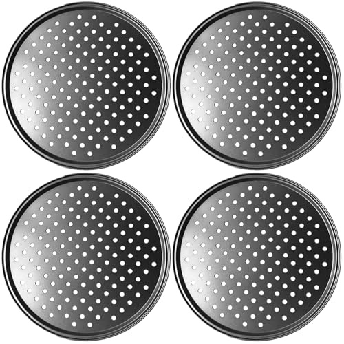 BAODBF 4 platos redondos para pizza de acero al carbono, bandeja para pizza redonda, antiadherente, bandeja para pizza, diámetro de 32 cm, sartén para pizza para tartas flameadas, pasteles