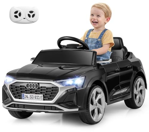 Maxmass 12V Kids Electric Car, Battery Powered Licensed Audi Toy Cars with Remote Control, LED Headlight, Music, Horn, Soft Start, Children Electric Ride on Vehicle for 3+ Years Old Boys Girls (Black)
