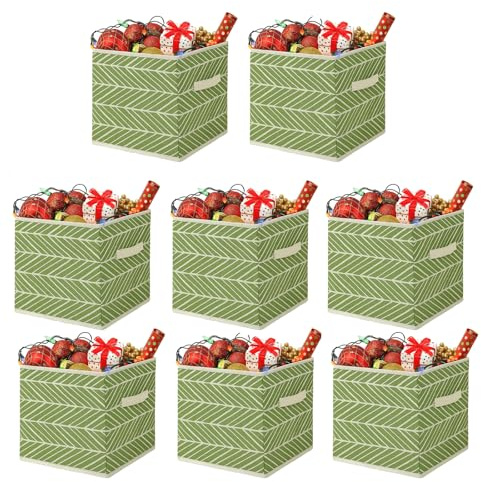 8pcs Cube Storage Box 27x27x28cm - Foldable Storage Box with Handles Storage Cubes for Home, Office & Nursery Organisation (Green)