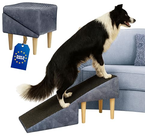 Siège & Escalier pour Chien Antidérapant 2 en 1 – Rampe et Marches pour Chiens & Chats Âgés –Marche ou Fauteuil –Mobilier Pliable et Esthétique pour Intérieur - 36 cm de Hauteur,Motif à Pois,Graphite