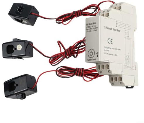 FACULX Compteur d'énergie Wi-Fi triphasé pour application Tuya, transformateur de courant divisé 100 A, moniteur de rail DIN, tension de piste, courant, kW/kVar, pour la maison, le commerce