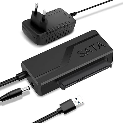 USB 3.0 zu SATA Konverter Adapter, 6Gbit/s Sata auf usb 3,5 Zoll Kabel mit 12V/2A Netzteil für 2.5/3.5 Zoll HDD SSD Festplatte UASP Unterstützung Externe Festplatte Optisches Laufwerk Plug Play