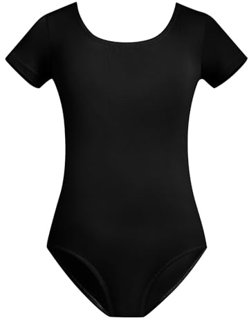 Gymnastics Leotards for Girls Toddler Ballet Dance Tumbling Outfits 9 10 Kids Short Sleeve Gymnastic Biketard with Shorts Sparkly Dancwear Unitards Clothes Bodysuit (Black, 10Y)