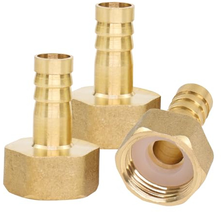 MISIQIMA 3 Stück Messing Schlauchtülle 1/2 zoll Schlauchanschluss mit Dichtring, Innengewinde Schlauchverbinder 10 mm für Luft-, Wasser-, Gas- und Kraftstoffschläuche