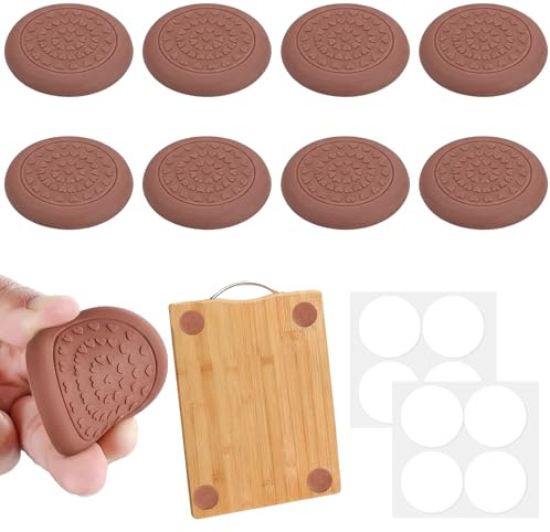 DOPENSPI Self Adhesive Rubber Feet, Anti-Slip Cutting Board Stabilizer Pads | 8PCS, Cutting Board Feet, Non Slip, Waterproof, Noise Reducing Pad, for Chopping Blocks, Shock-Absorbent Grips, Dark Coffee