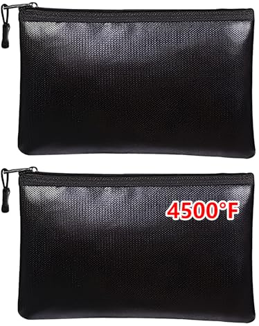 ALONK 2 Stück Feuerfeste Dokumententasche, 28x17cm 4200℉ Feuerfeste Tasche mit Reißverschluss, Wasserdicht und Hitzebeständig für Bargeld, Pässe und Wichtige Dokumente