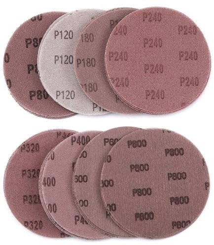40 Stück Schleifscheiben 150mm Klett 8 Verschiedene Körnungen jeweils 5 x80/120/180/240/320/400/600/800 Mesh-Schleifpapier für Karosserie, Holz, Metall, Kunststoff