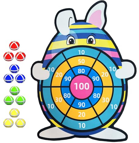 Easter Gifts for Kids - 76cm Easter Decorations Kids Dart Board Set with 12 Sticky Balls Indoor & Outdoor Party Games Toys Gifts for 3 4 5 6 7 8 9 10 11 12+ Year Old Boys Girls and Adult Easter Bunny