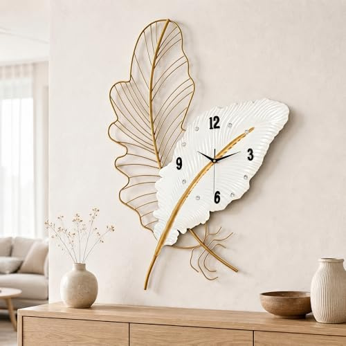 Blissio Wanduhr Groß,Wanduhr Wohnzimmer,3D Doppel Federn Design Wand Uhr,Geräuschlos – Kein Ticken,für Sofa Hintergrundwand,Schlafzimmer,Foyer,Arbeitszimmer Wanduhren