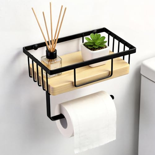 Yimomoyi Portarotolo (senza forature), per bagno e WC, supporto da parete per carta igienica, nero