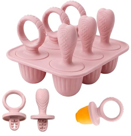 Solvio Mini Silicone Ice Lolly Moulds for Baby & Toddler, 6 Cavities BPA Free Ice Cream Moulds with Reusable Sticks, Easy Release Popsicle Mould for Puree & Fruit, Dishwasher Safe