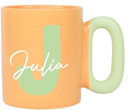 Herz & Heim® Porzellan Tasse bunt mit Personalisierung – Ritzenhoff & Breker Pastellfarben Tasse – Kaffeetasse Geschenk für Frauen, Freunde, Geburtstag, Büro – Motivauswahl (Orange, Monogramm)