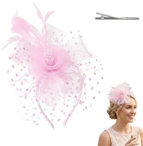 fascinator med blomma, nätslöja och hårklämma, elegant huvudprydnad för bröllop och tebjudning, damhåraccessoar, rosa