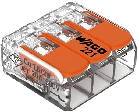 Wago 221-413 Splicing Connector 3 Conductors 0.14-4 mm². Compact Design with Lever, Pack of 50