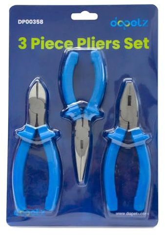 Dapetz ® Pliers Set 3 pcs. Professional Heavy Duty Plier Set with Needle Nose Pliers, Side Cutter and Combination Plier 160 mm Long Side-Cutting Pliers