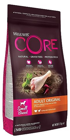 Wellness CORE Small Breed Original, Hundefutter trocken für ausgewachsene Hunde kleiner Rassen, Pute & Huhn, 1,5 kg, ohne Zuckerzusatz, getreidefrei, mit hohem Fleischanteil