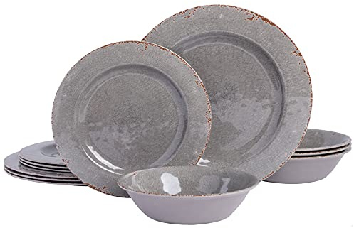 Gibson Home - Vajilla de melamina Service for Four (12pcs) Gris rústico.
