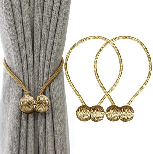 IHClink 2 Pieces Magnetic Curtain Tiebacks Curtain Clips Rope Holdbacks Curtain Weaving Holder Buckles For Home Office Decorative (UK patent 6036254) (Gold)