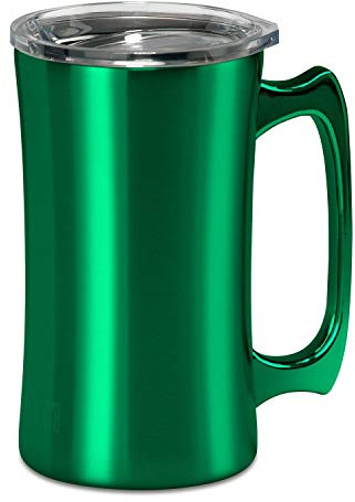 True North Stainless Steel Insulated Beer Mug Tumbler + Tankard with No-Spill BPA Free Triton Lid, Keeps Drinks Warm or Cold for 24 Hours, Perfect for IPA, Coffee, Tea or Wine, 20 oz, Jewel Green