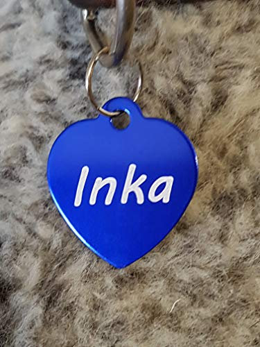 Gavuren store 2 Stück Hundemarken Herz, Adressanhänger aus Aluminium mit Lasergravur, 10 Farben, 31mm X 35 mm (Blau)