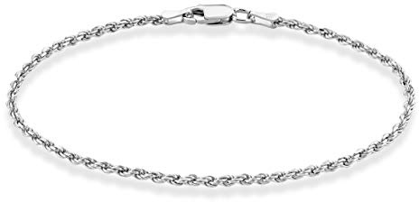Miabella Solid 925 Sterling Silver Italian 2mm, 3mm Diamond-Cut Braided Rope Chain Bracelet for Women Men, Made in Italy (2mm - Length 7 Inches)