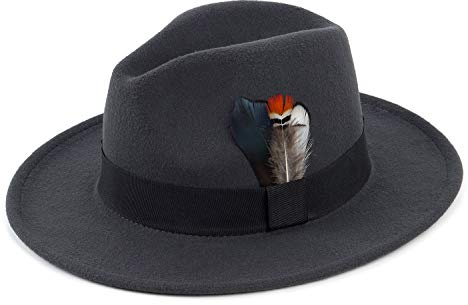 FADACHY Classic Fedora Hat for Men & Women Wide Brim Felt Hat Panama Dress Hat Dark Grey Fedora