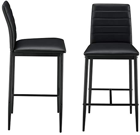 [en.casa] Set di 2 Sgabelli da Bar con Schienale e Poggiapiedi Sedie Alte con Gambe in Acciaio e Rivestimento in Similpelle da Cucina Ristorante Caffetteria - Nero