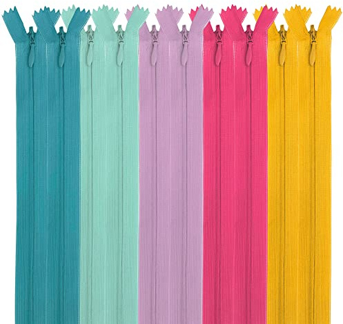 MARARDI [Packung 10 Unsichtbaren Reißverschlüssen [Mehrfarbig] Nylon [35 cm] Nähen und Basteln zum Kleidung Taschen Stoff für Nähmaschine Patchwork Plastik Baumwolle Zipper mit Metallreißverschluss