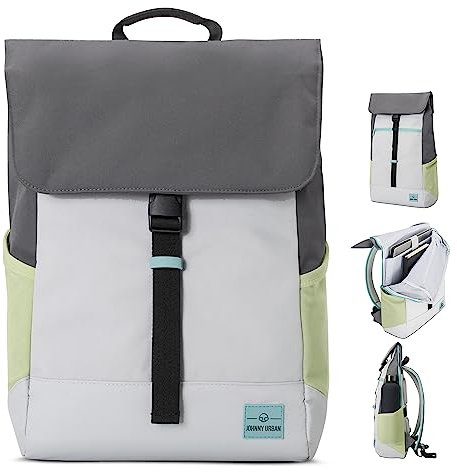 Johnny Urban Backpack Women & Men Grey Green - Mika - Rucksack with 16 inch Laptop Compartment - Bag for Leisure, School and University - Stylish Daypack - Water-Repellent