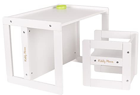 KiddyMoon Kindertisch Mit Stuhl 2-In-1 Runde Kanten Kindermöbel Leicht Zu Reinigen, Weiß