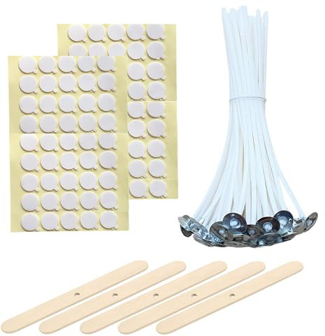 SALZOYART Candle Wicks for Candle Making | 100 Wicks with Wick Stickers Wick Holders for DIY Candle Making Supplies Pack
