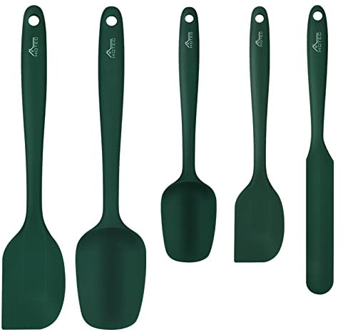 HOTEC Set di 5 spatole in gomma siliconica resistenti al calore fino a 315,6 °C, senza BPA, per cottura e miscelazione, per pentole antiaderenti, lavabili in lavastoviglie, verde scuro