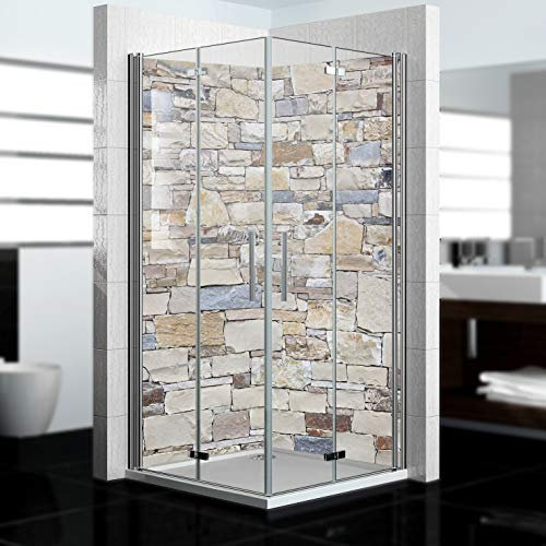 dedeco Eck-Duschrückwand wasserfest Motiv: Stein V3, UV-Lack matt, 2 x 100x200 cm, als Badrückwand zum Fliesenersatz, als Dekorwand, Wandverkleidung und Duschplatte aus Aluminium - Made in Germany