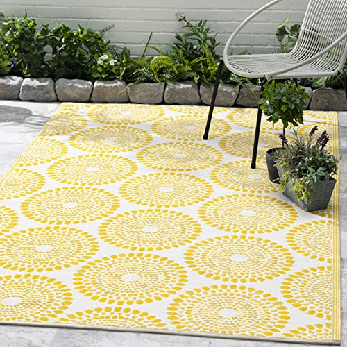FAB HAB Outdoor-Teppich - wetterfest, farbecht, wendbar - recycelter Premium-Kunststoff - gestreift - Terrasse, Balkon, Garten - Kunststoffteppich Rio - Yellow, 180x270 cm