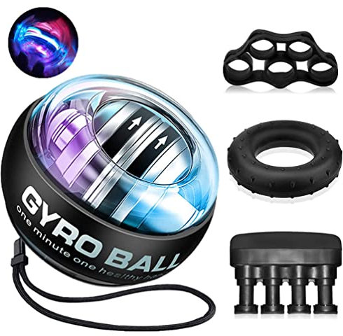 Handgelenkball, Gyroball, Handtrainer Fingertrainer, Griffkraft Trainer Trainingsset, Gyor Ball mit LED Licht Unterarm Training, Hand trainingsgerät Unterarmtrainer, Handkraft Trainer Finger Trainer